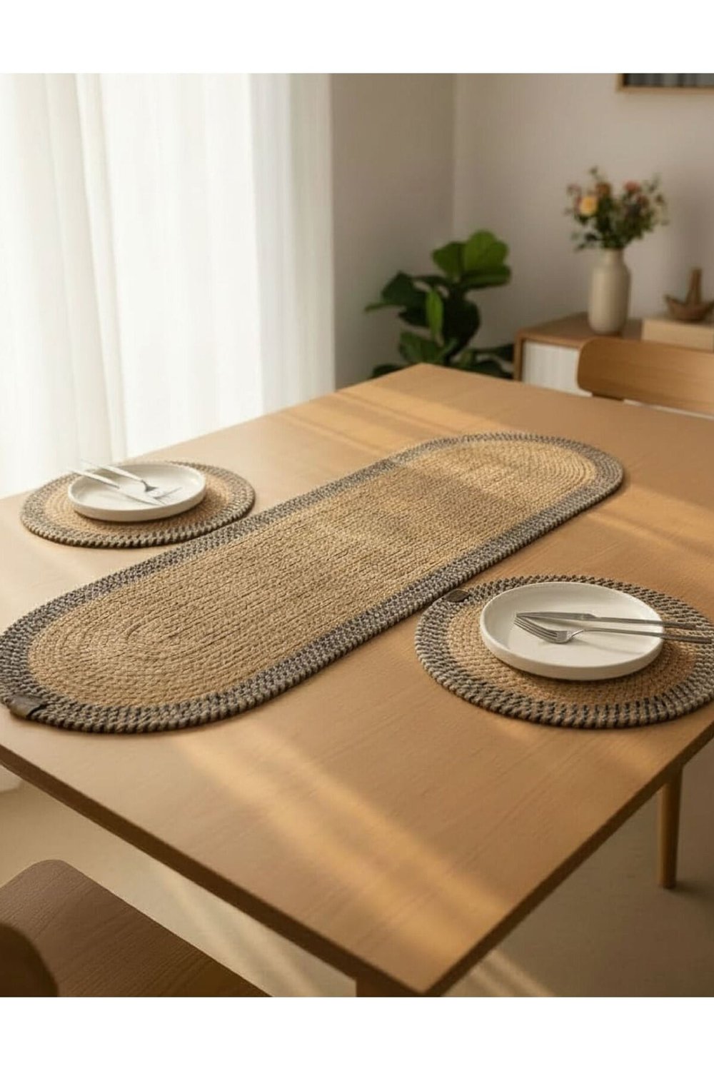 Leke Tutmaz Örgü Sofra Seti 2 Supla 33 cm ve 1 Runner 35x100 cm Takım Modern Amerikan Servis