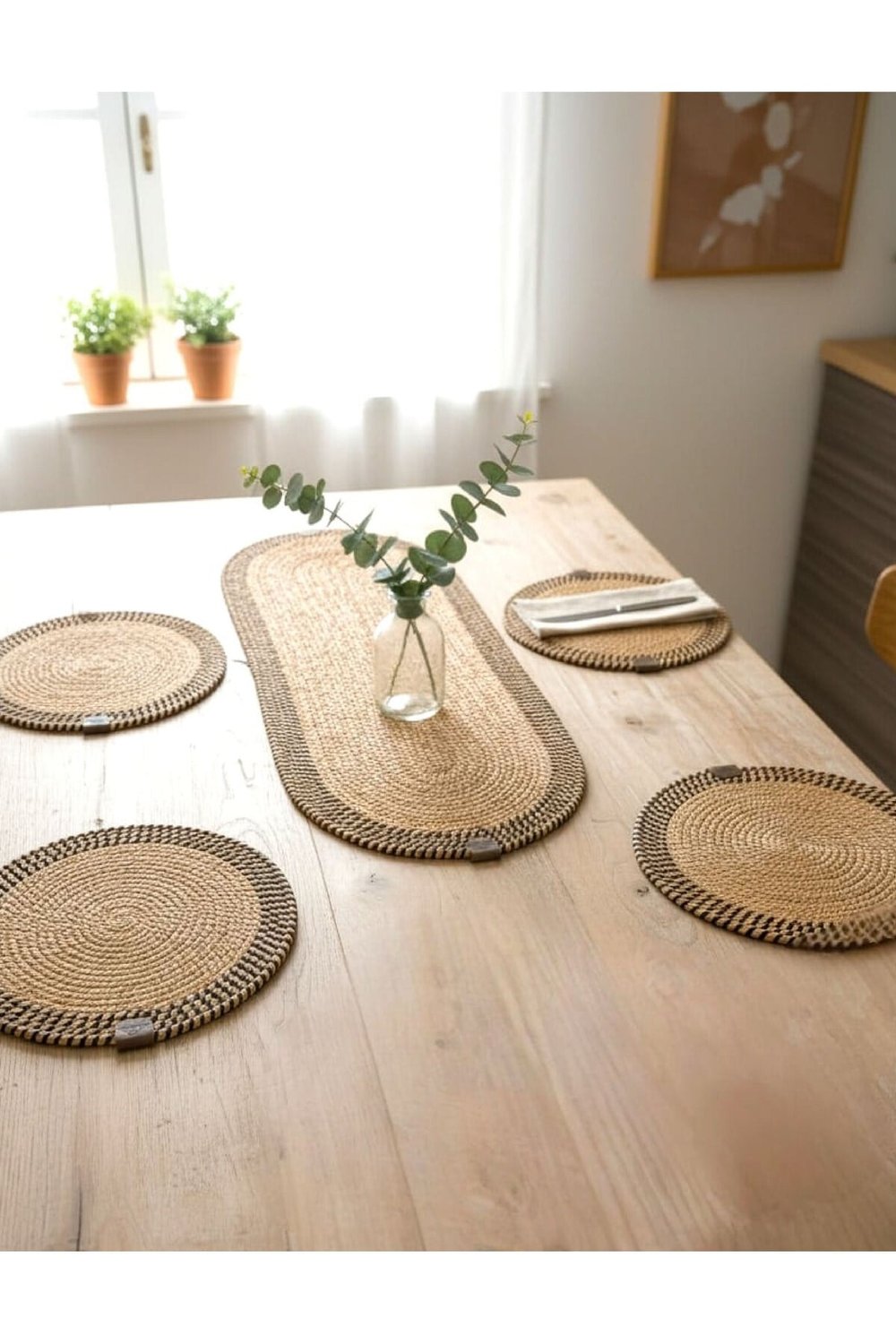 Leke Tutmaz Örgü Sofra Seti 4 Supla 33 cm ve 1 Runner 35x100 cm Takım Modern Amerikan Servis