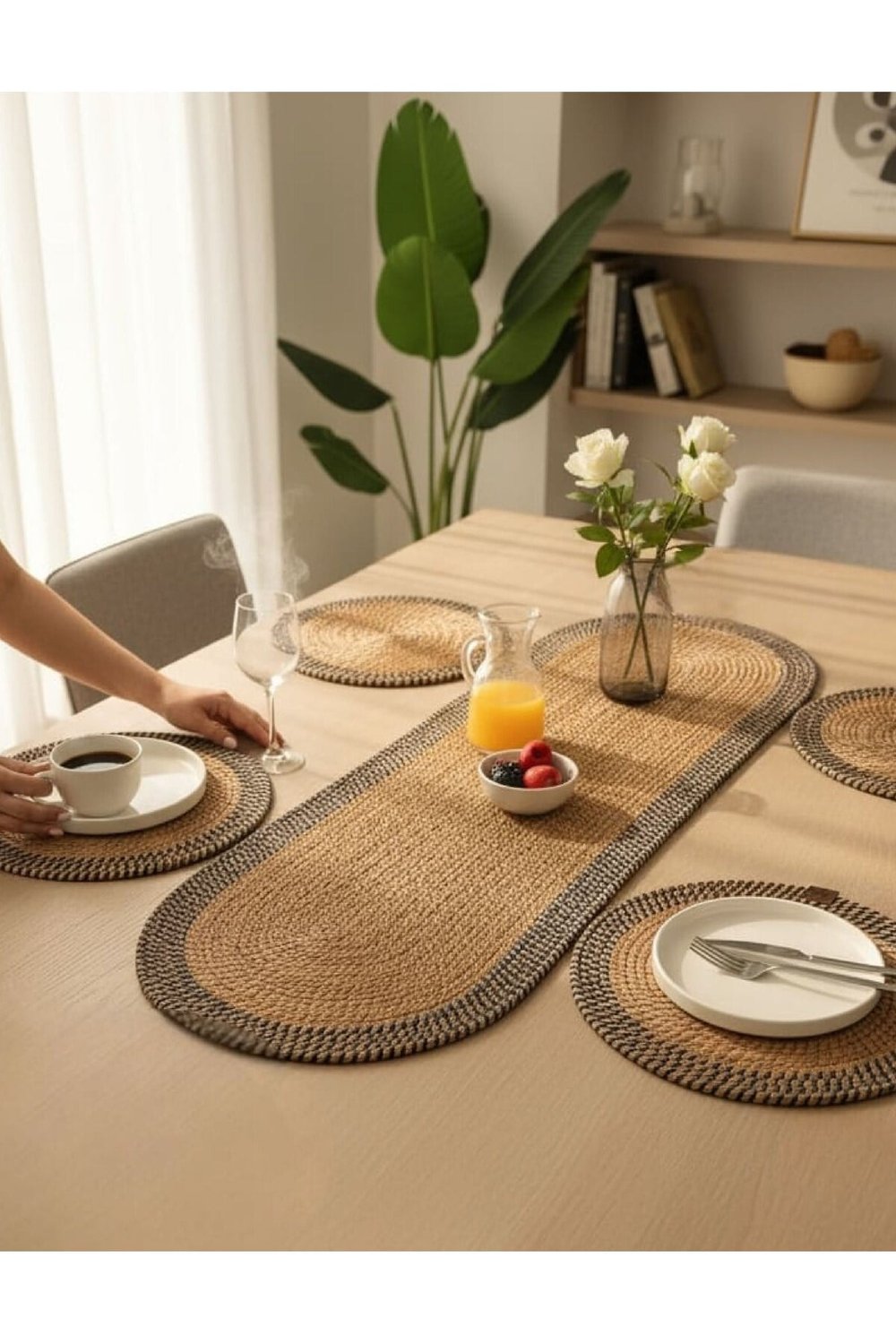 Leke Tutmaz Örgü Sofra Seti 4 Supla 33 cm ve 1 Runner 35x100 cm Takım Modern Amerikan Servis
