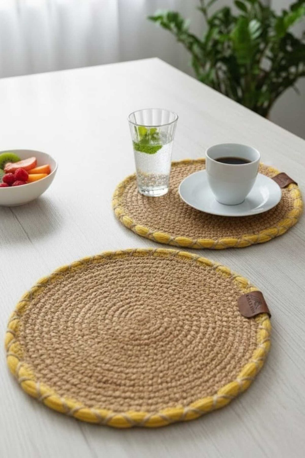 Örgü Model Kahve Sunumluğu 2’li Set 23 Cm – El Yapımı Bardak Altlığı Dekoratif Sunum Altlığı