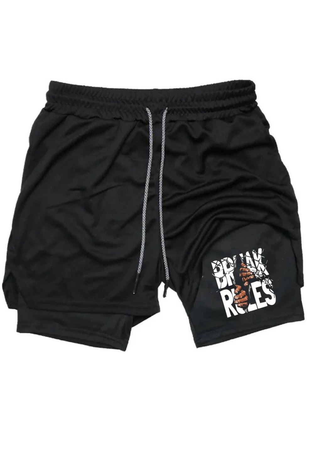 Hızlı Kuruyan 2 in 1 Yetişkin Unisex Spor Break Rules Baskılı Taytlı Şort Fitness Gym Antrenman Halı