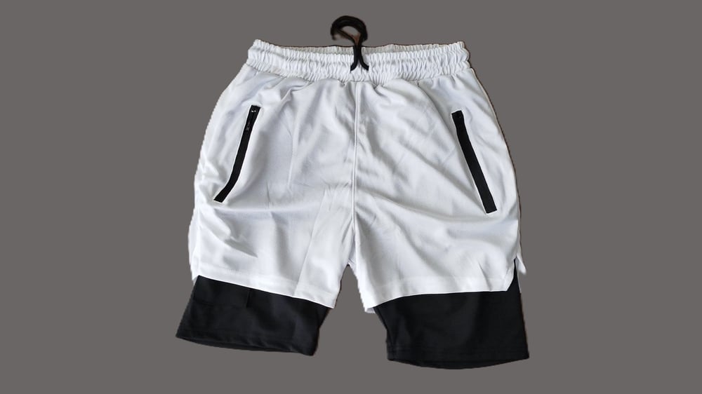 Machi Beyaz Hızlı Kuruyan 2 in 1 Unisex Spor Taytlı Şort, Fermuarlı Cepli, Gym ve Fitness Şortu
