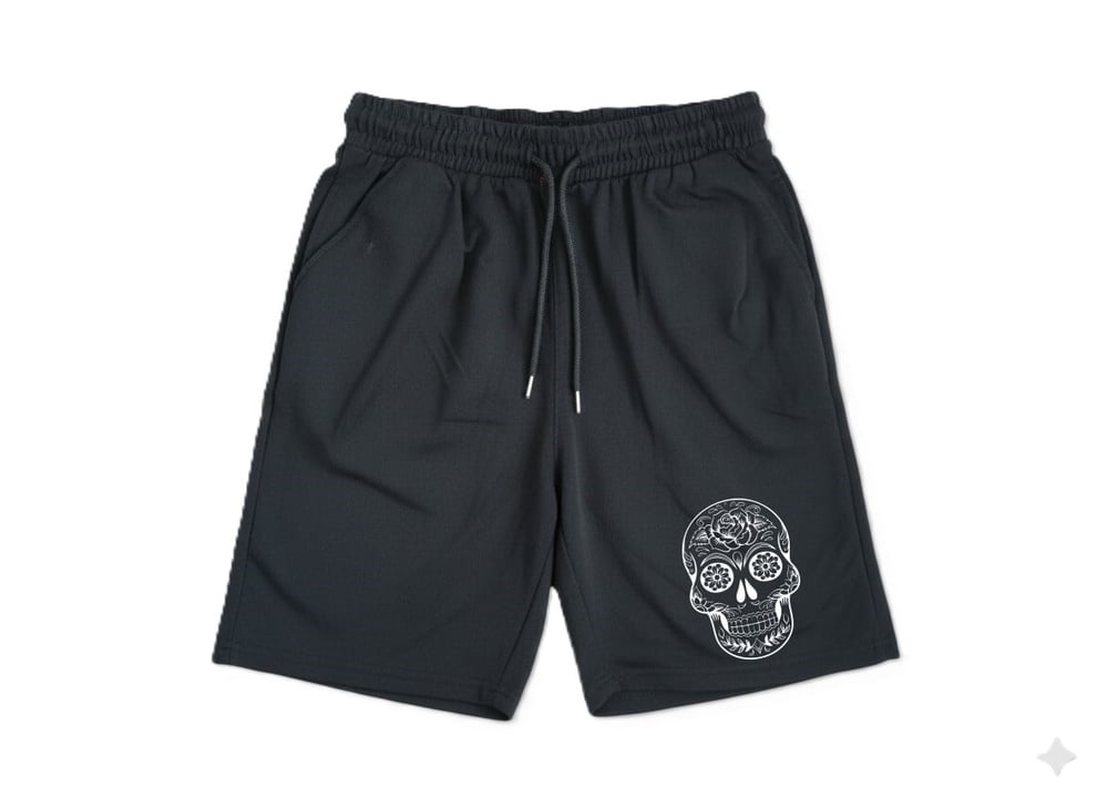 Machi Unisex Mexican Skull Baskılı Siyah Penye Rahat Kesim Cepli Lastikli Günlük Spor Şortu