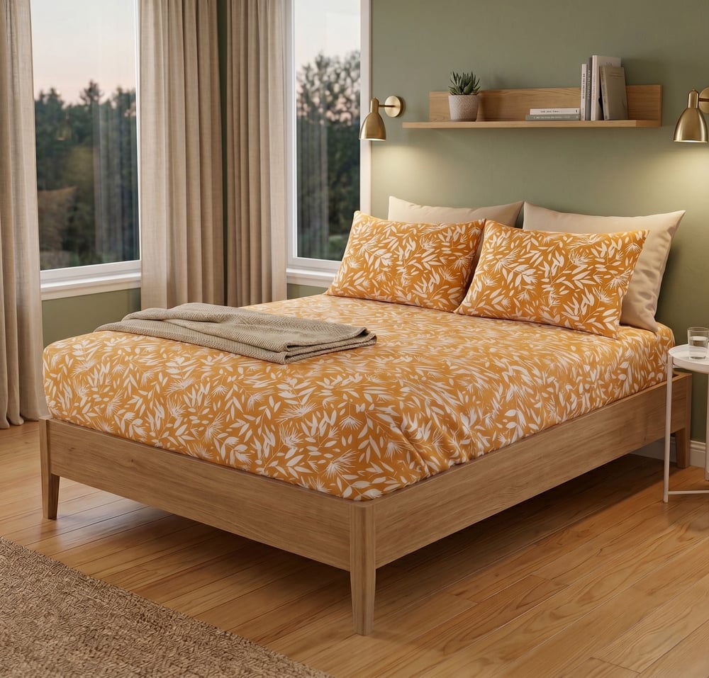 Maki Home %100 Pamuklu Çiçek Baskılı 180x200 Battal Boy Lastikli Çarşaf Takimi