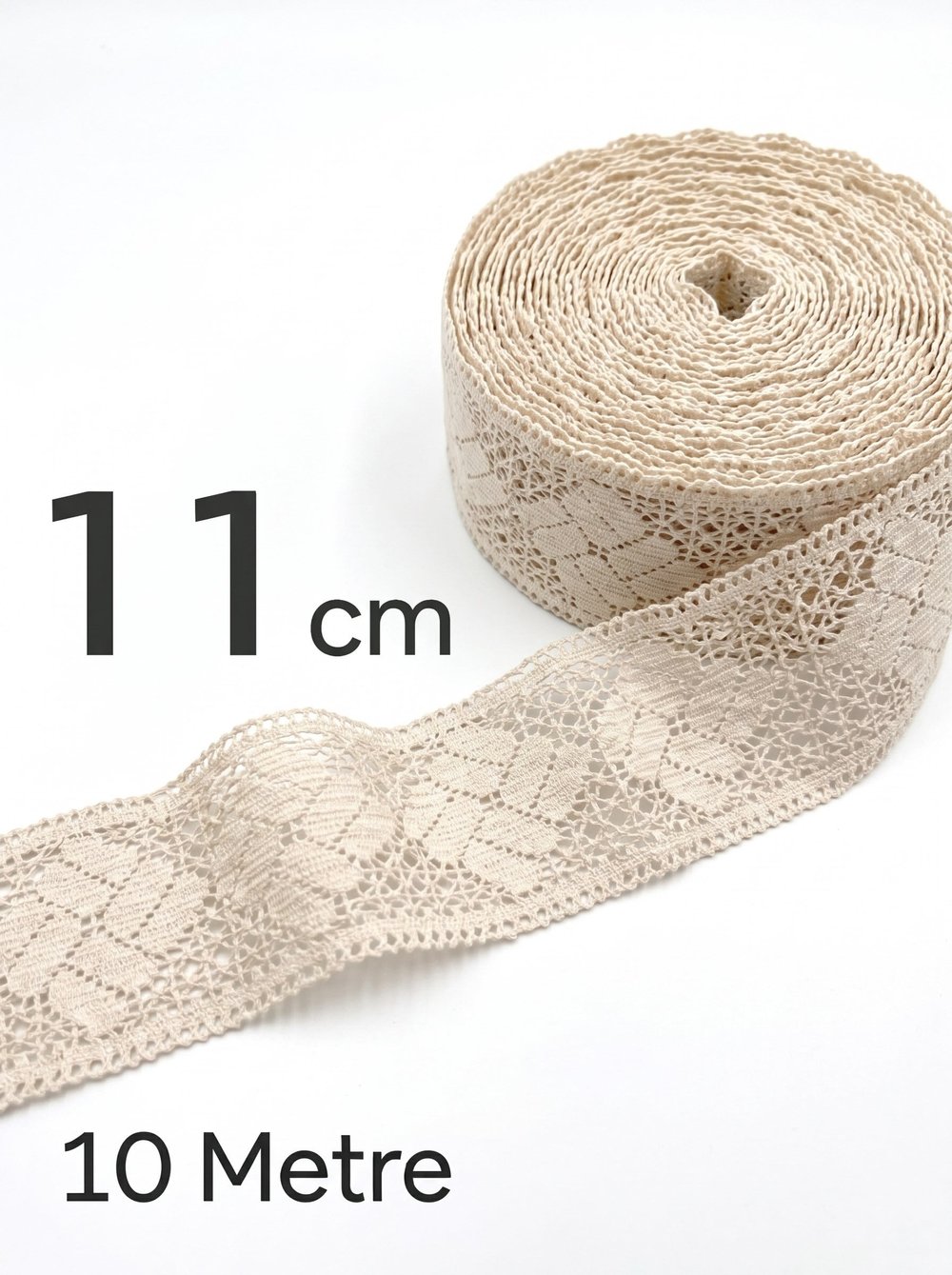 Maki Home Bej Çok Amaçlı Dekoratif Danetl Güpür 11cm x 10Metre Şerit Dantel, Havlu, Çeyiz ve El İşi