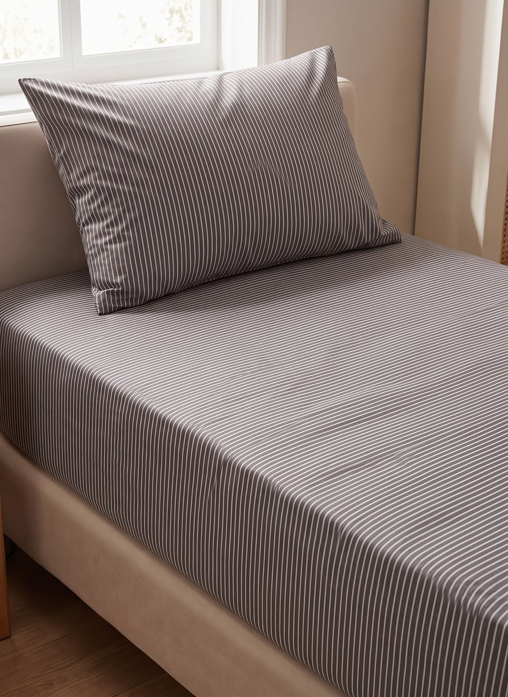 Maki Home Çizgili Polycotton 90x190+50x70 Tek Kişilik Lastikli Çarşaf  Set Yurt Pansiyon Öğrenci Evi