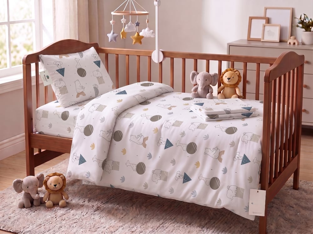 Maki Home Sevimli Safari Hayvanları Desenli %100 Pamuklu Bebek Nevresim Takımı - Beşik Seti 4 Parça