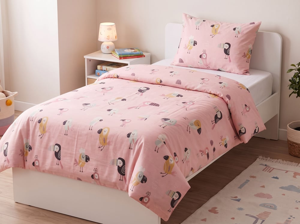 Maki Home Tek Kişilik 160x220+50x70 Kuş Desenli Pembe Çocuk Nevresim Takımı %100 Pamuk