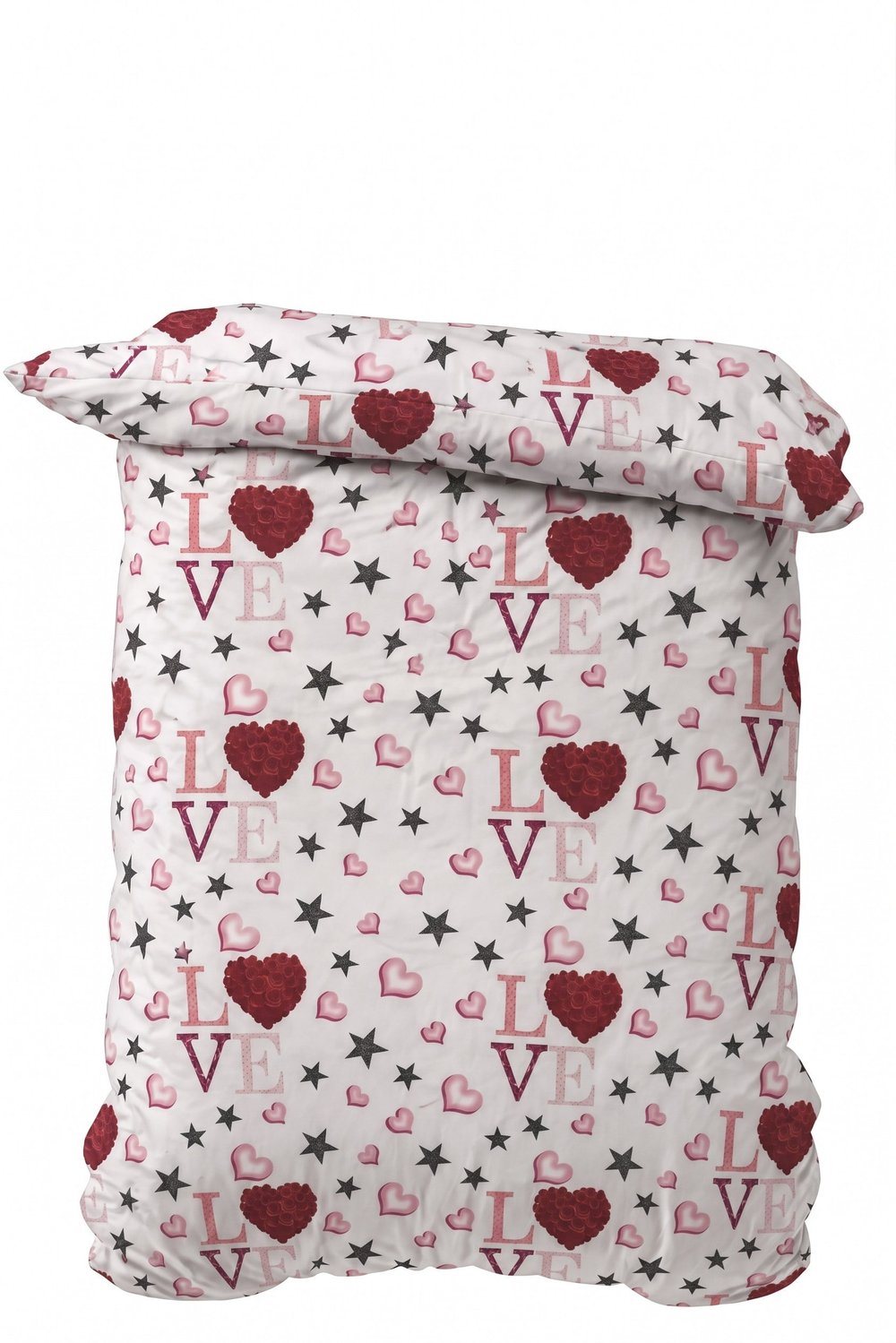 Maki Home Yastık Kılıfsız Tek Kişilik 160x220 cm Pamuklu Tek Nevresim Kırmızı Pembe Kalp Desenli