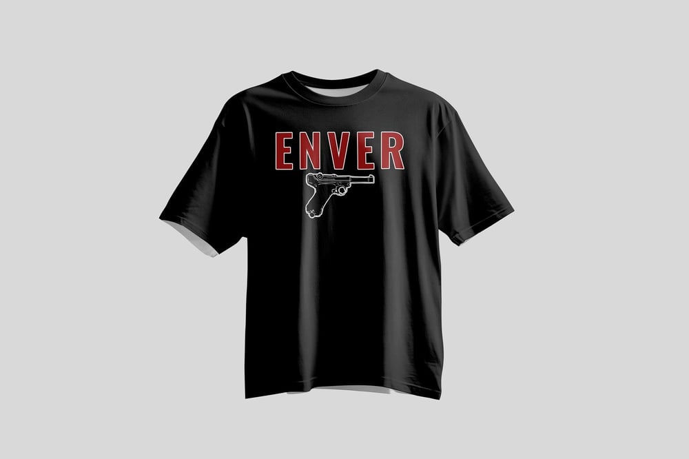 Tolga Turan Özel Seri Unisex Kısa Kollu Enver Paşa Tabanca Baskılı Siyah Tshirt