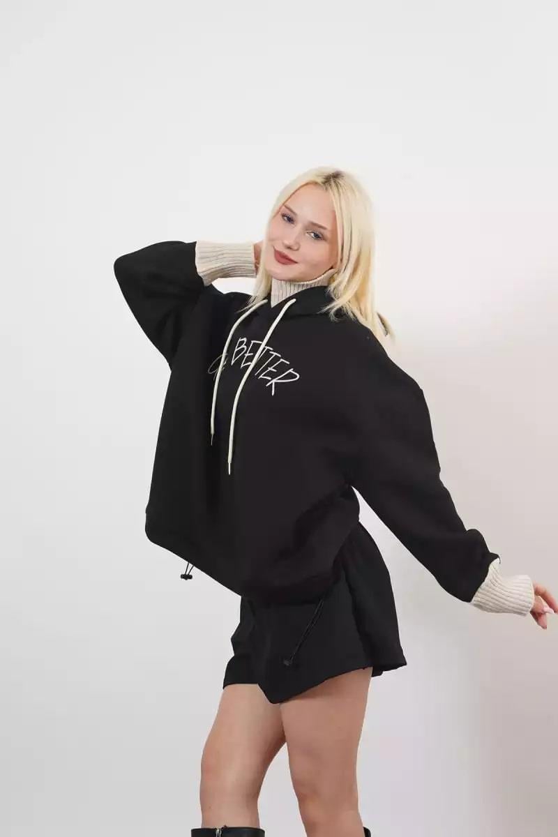 Carole Yüksek Kaliteli Boğaz Detaylı Kadın Sweat  Siyah