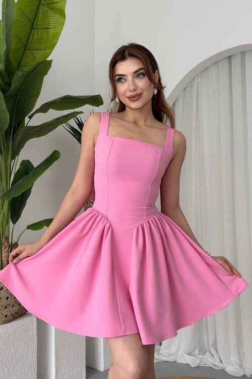 Dresna Fiyonk Detaylı Elbise Pembe