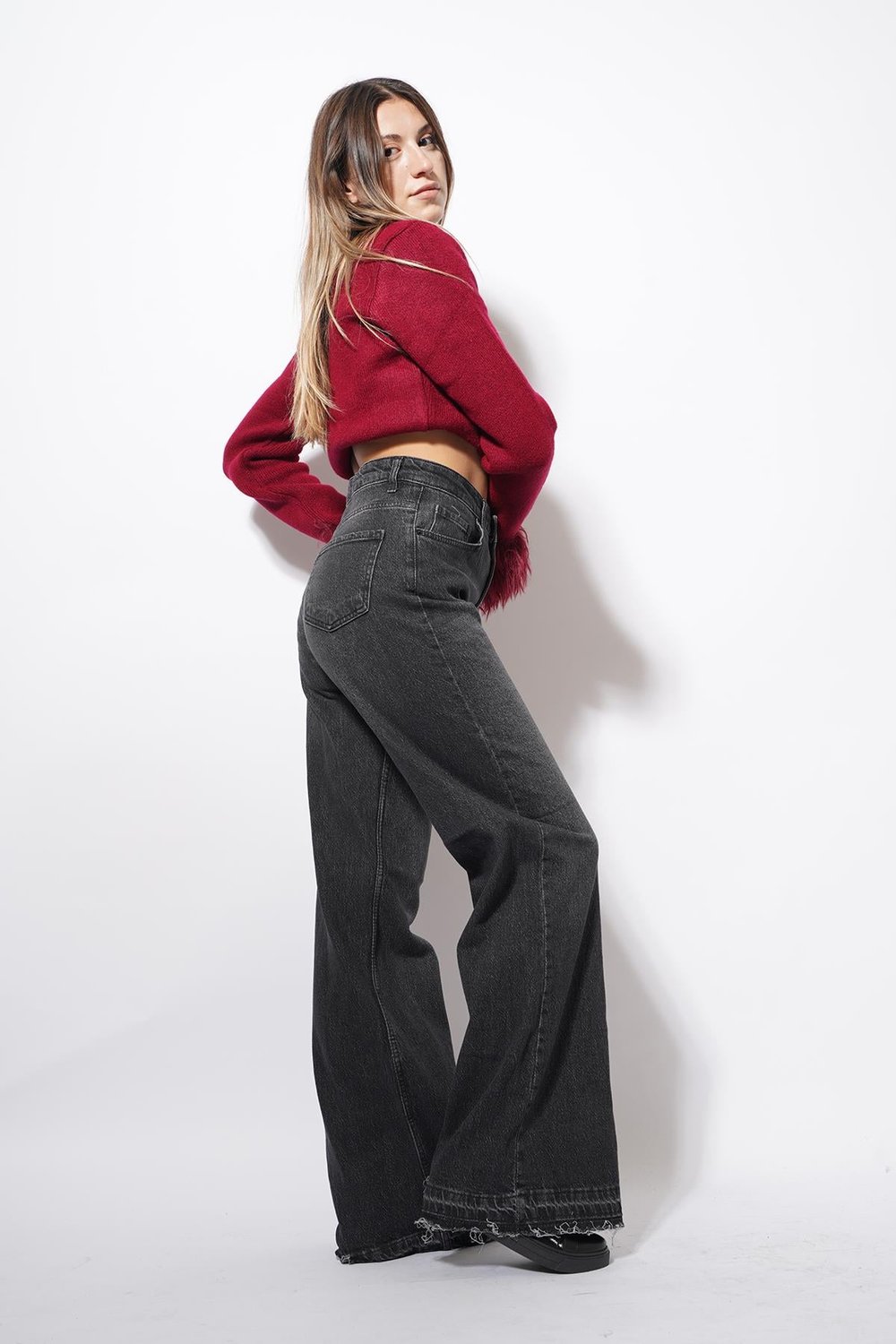 Durme Püskül Paça Wideleg Pantolon Füme