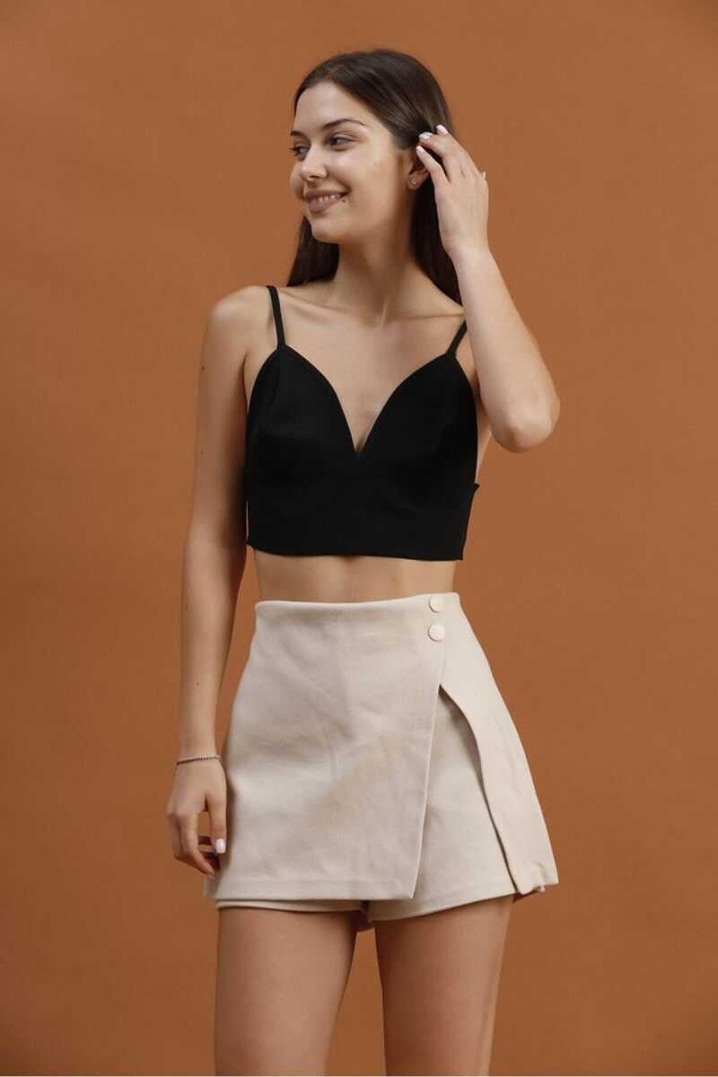 Isabella Yüksek Kalite Taş Detaylı Mini Etek Bej