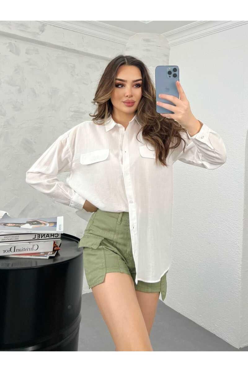 Lily Yüksek Kalite Kadın Çift Kapak Detaylı Gömlek Beyaz