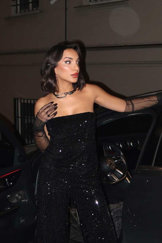 Rubina Payetli Straplez Bluz Siyah