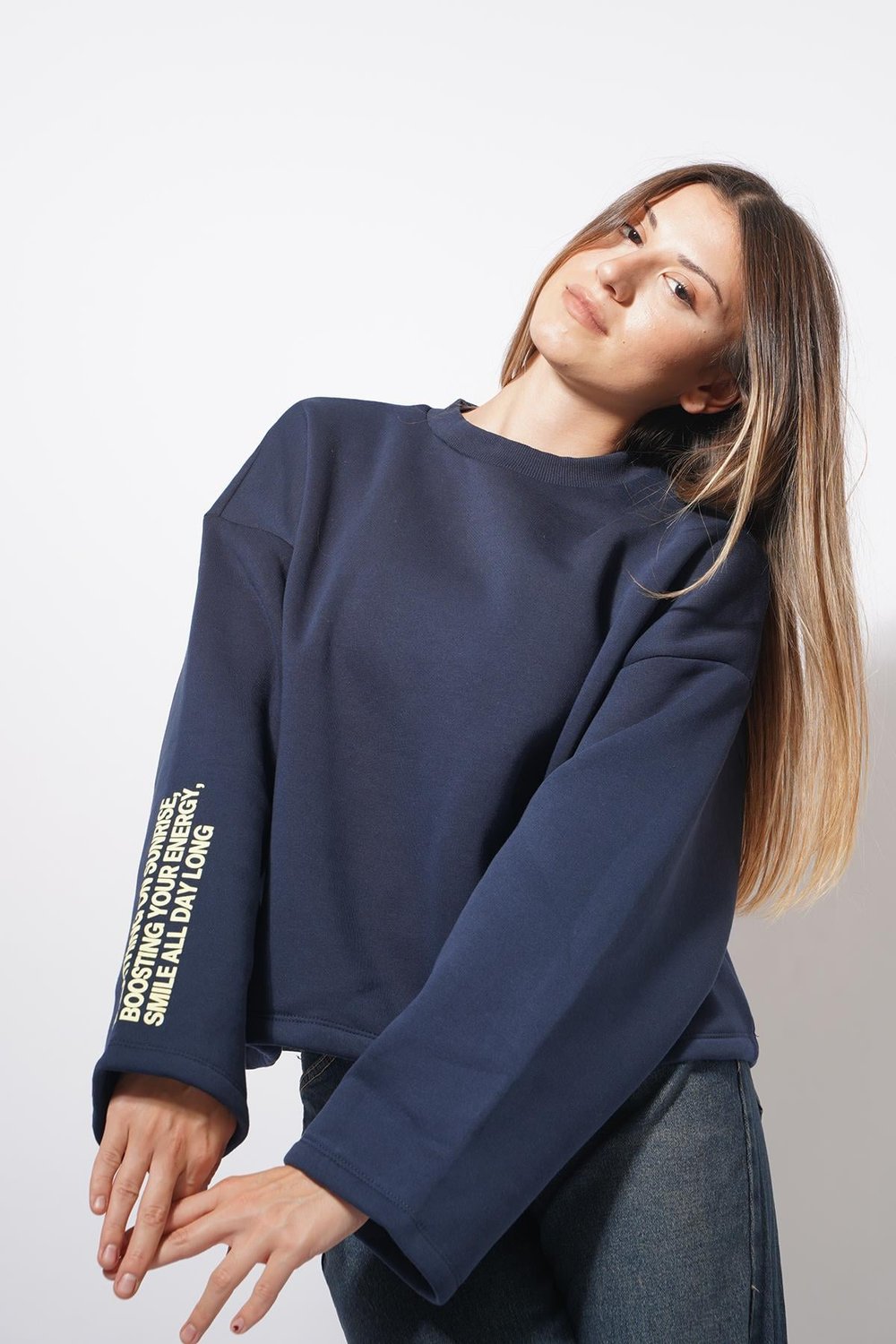 Wonders Arkası Ve Kolu Yazılı Sweat Lacivert