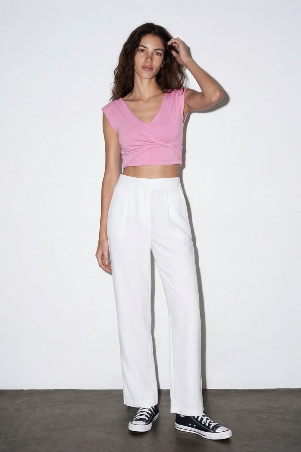Yolna Crop Detaylı Bluz  Pembe