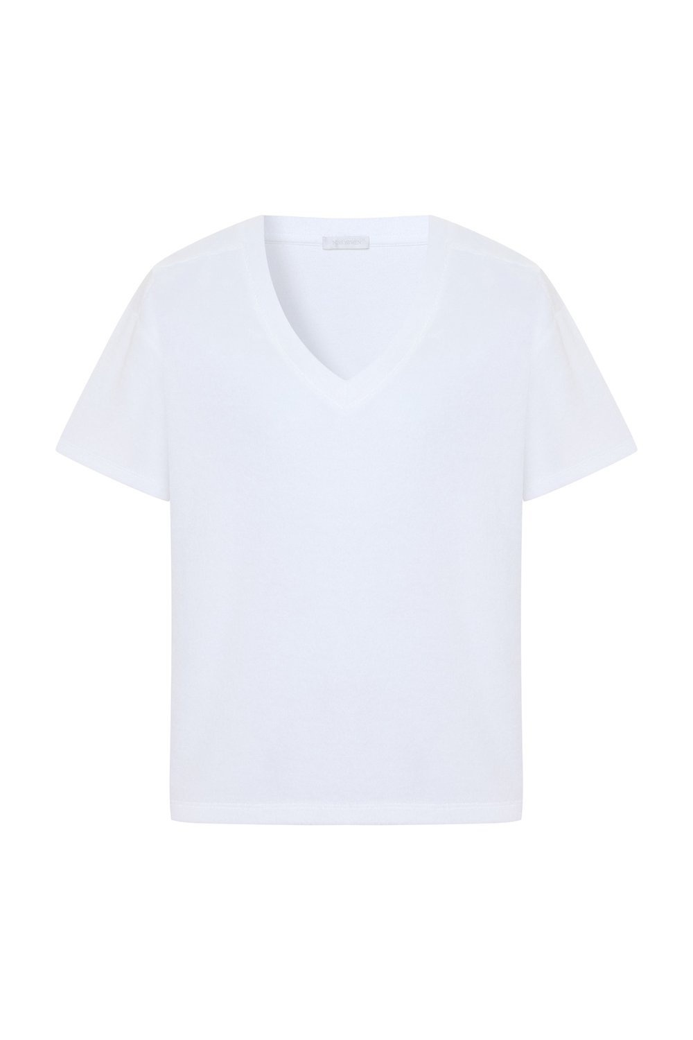 %100 Bambu Havlu Dokulu V Yaka Beyaz Kadın T-Shirt – Elowen