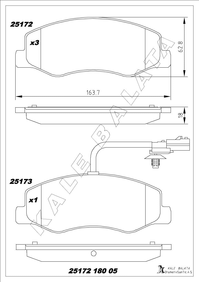 Disk Balata Arka Fişli Master 10>15 Movano B 10>14 (Çift Teker) Karsan Jest 14> Kalebalata 25172 180 05