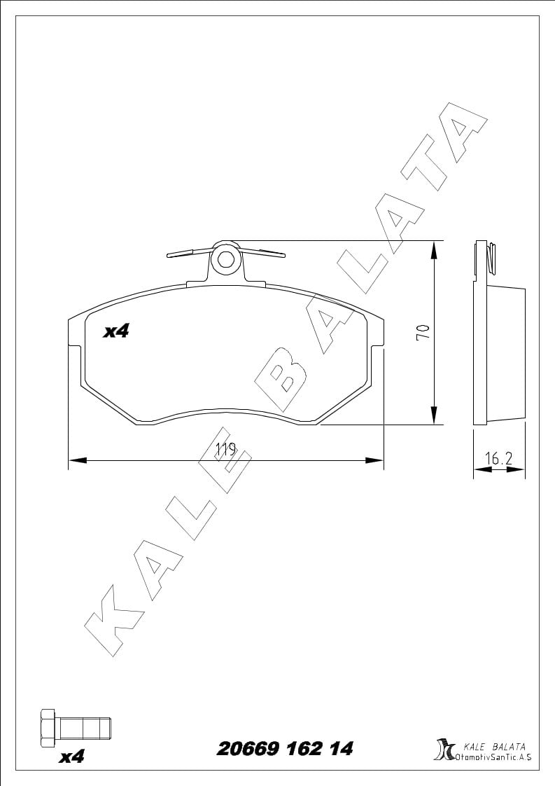 Disk Balata Ön 19.4Mm Kalınlık Corrado 87>95 Passat 89>97 Audı 80 86>91 A4 94>01 Kalebalata 20669 162 14