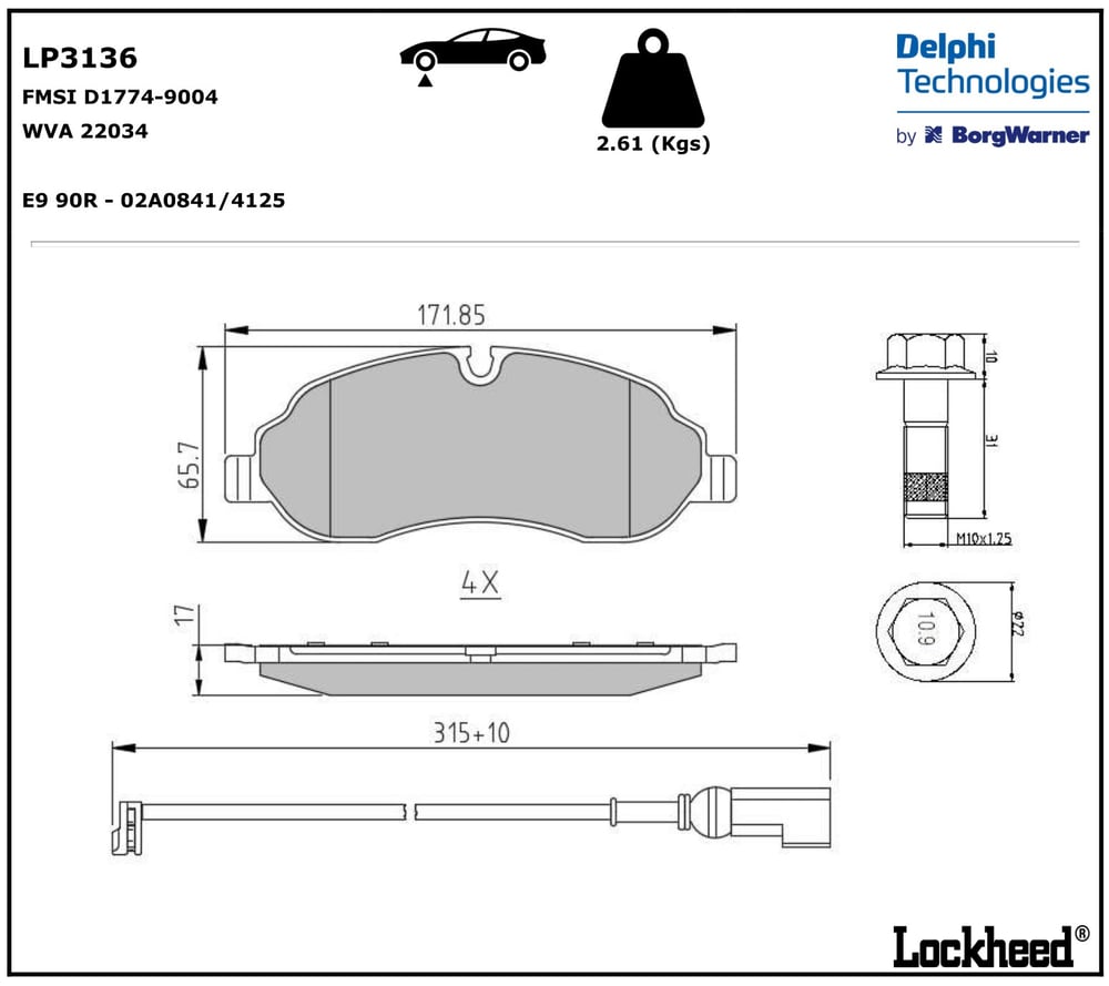 Disk Balata Ön ( Çift Fişli ) ( Aksesuarsız ) Transit V362 V363 Custom 12> Delphı LP3136