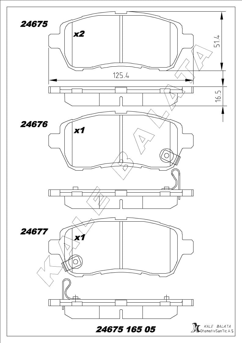 Disk Balata Ön Kalınlık 16.5Mm Fıesta Vı 08>17 Mazda 2 07>15 Verso S 10> Sırıon 05> Materıa 06> Kalebalata 24675 165 05