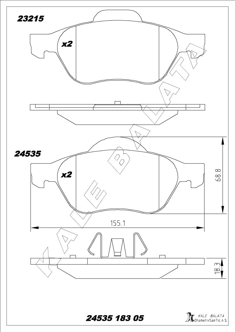 Disk Balata Ön Megane Iı 02>10 Scenıc Iı 05> Kalebalata 24535 183 05