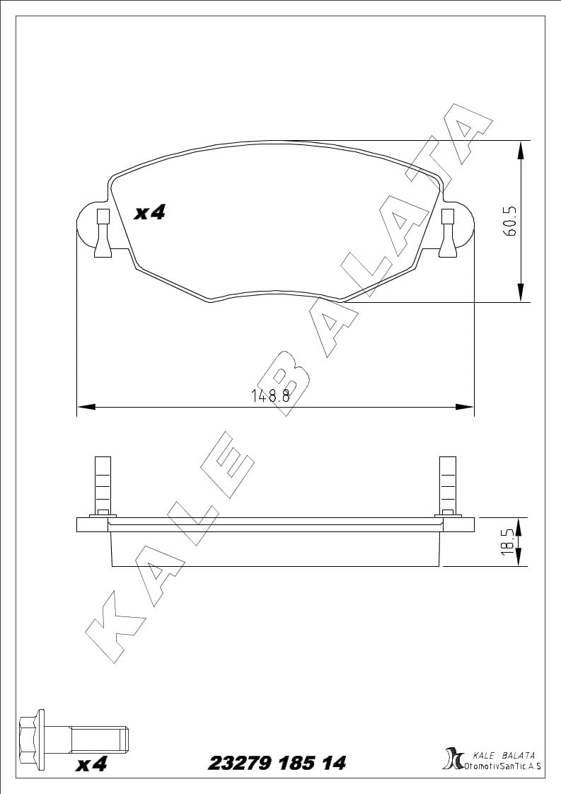 Disk Balata Ön Mondeo Iıı 00>07 X Type 01>09 Kalebalata 23279 185 14