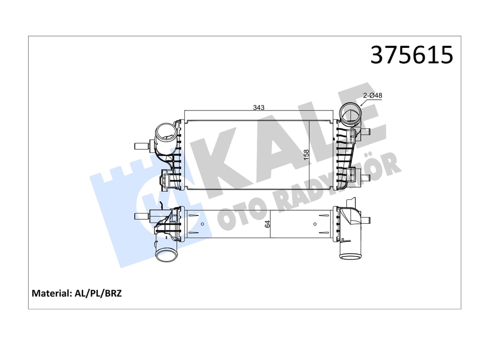Turbo Radyatörü İntercoolerfocus C.Max 1.0Ecoboost (Brazıng) (343X158x64) Connect Courier 1.0Ecoboost Kale 375615