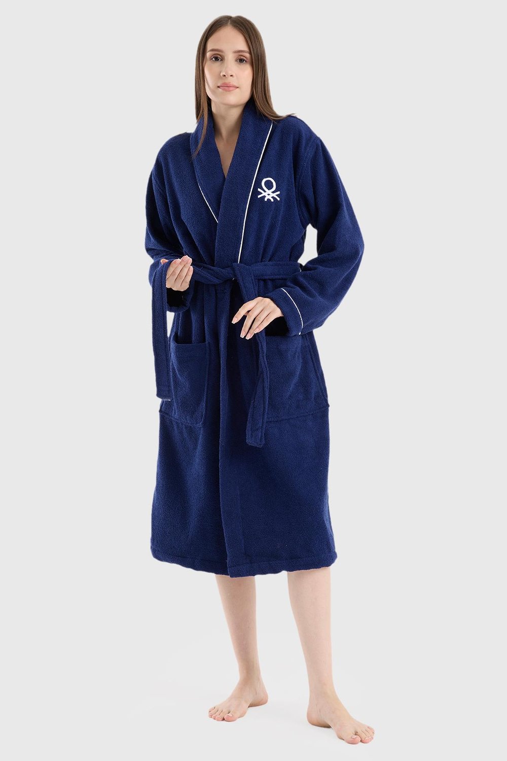 Be-0157-Nvy  %100 Pamuk Lacivert Bornoz
