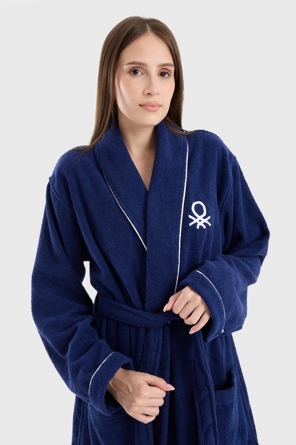 Be-0157-Nvy  %100 Pamuk Lacivert Bornoz