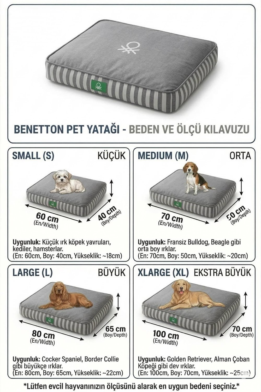 BE-1437 Kedi & Köpek Yatağı YEŞİL ÇİZGİLİ 100 x70cm