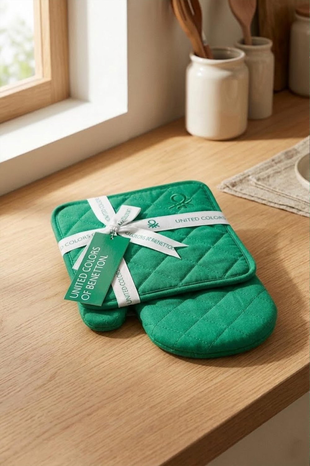 Be-28455-Gr  %100 Pamuk Yeşil Düz 17*30 Cm-20*20 Cm (Eldiven Ve Tutaç)  Mutfak Seti