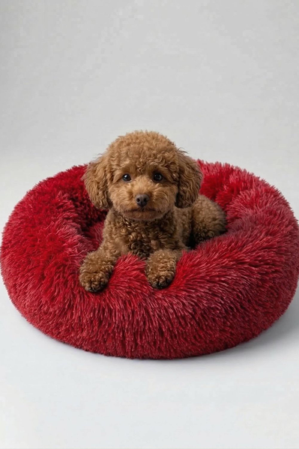 BNTMKT-0012-RD Uzun Kürklü Donut Kedi&Köpek Yatağı Kırmızı 45 CM