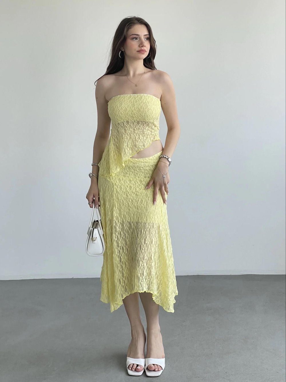 Asimetrik Dantelli Crop Takım