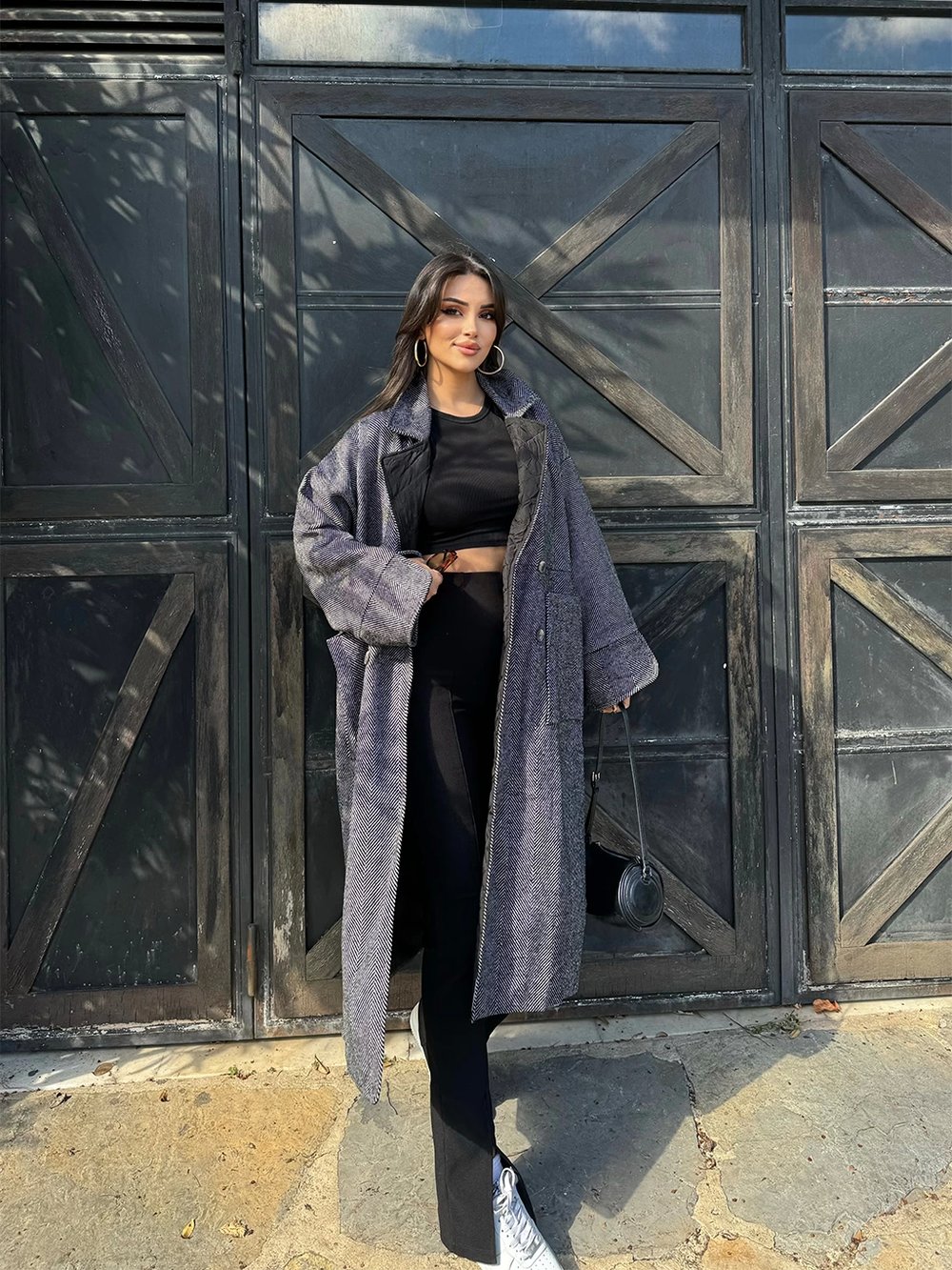 Oversize Kaşe Balık Sırtı Kaban