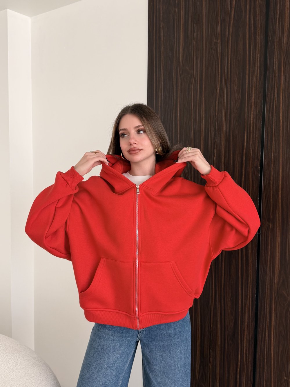 Basic Oversize Fermuarlı Hırka