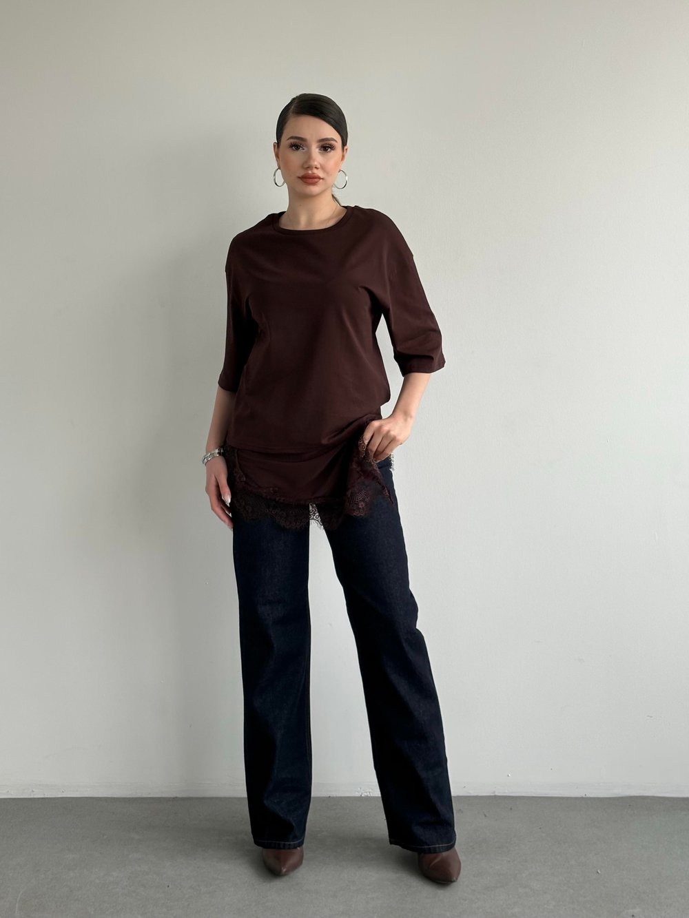Bel Dantel Asimetrik Tshirt