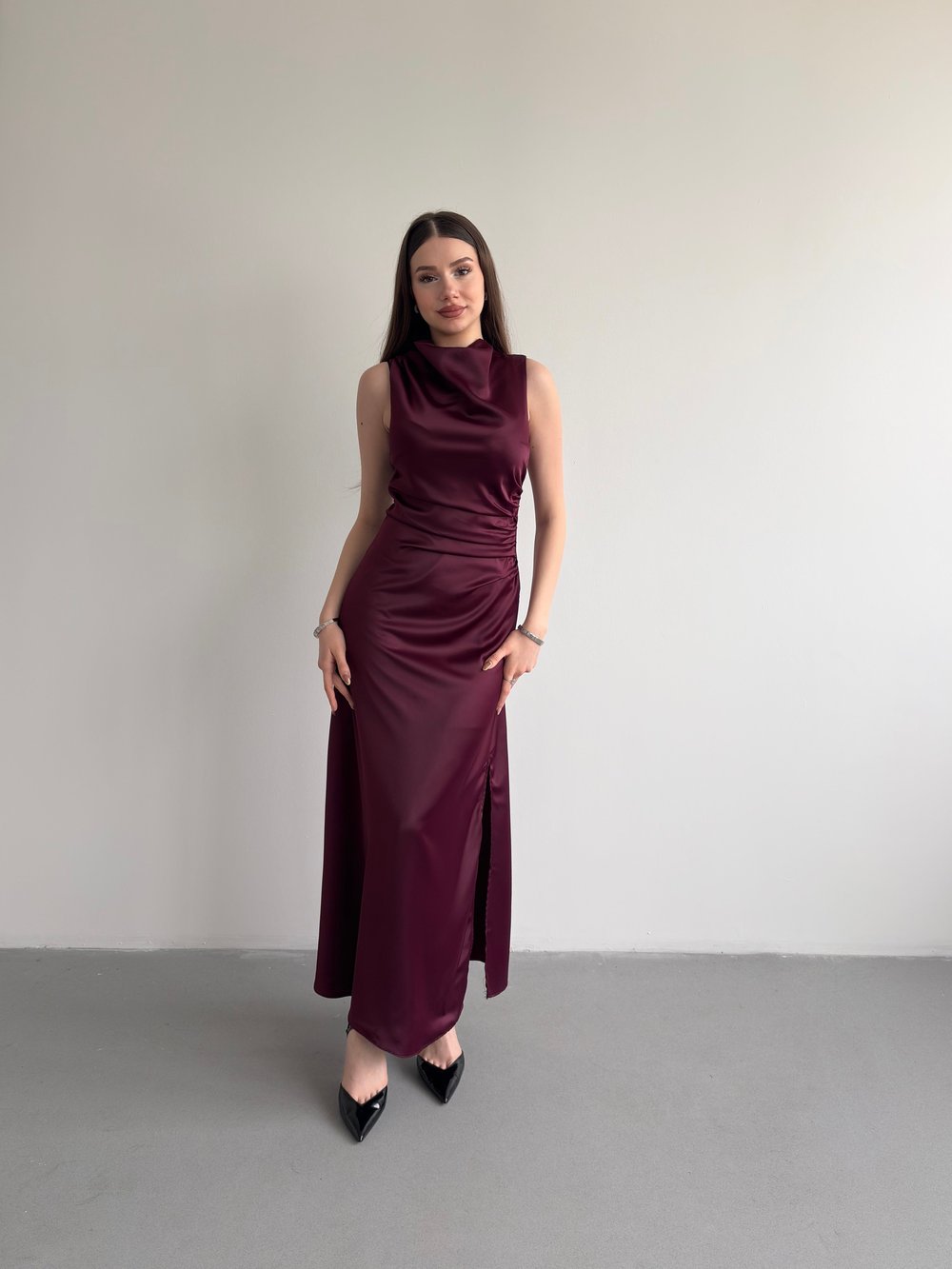 Bel Drapeli Maxi Elbise
