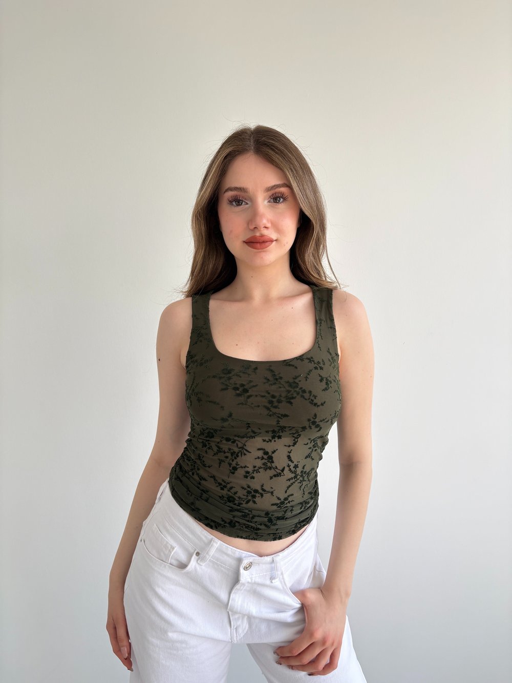 Güpürlü Haki Crop