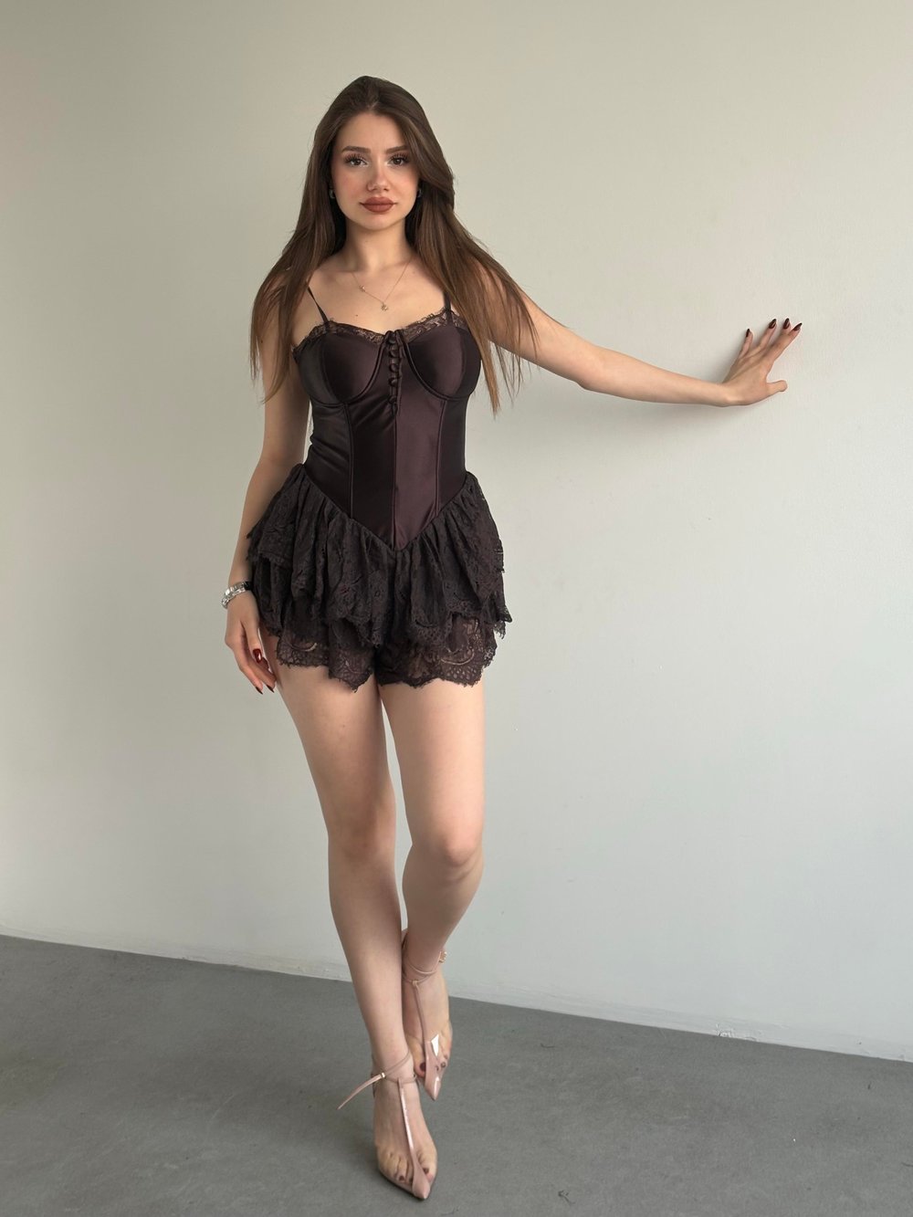 Saten Dantelli Elbise
