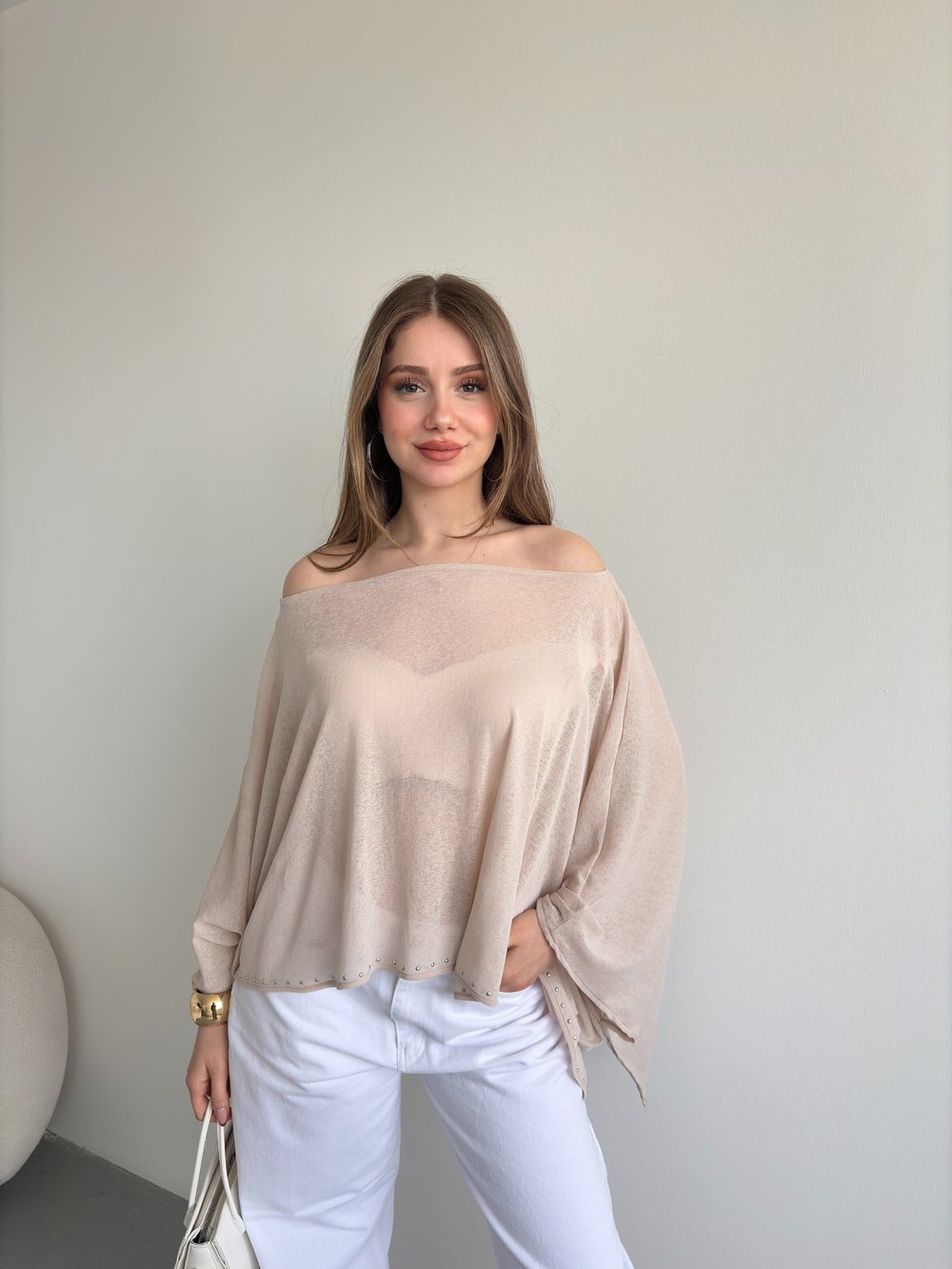 Taşlı Muadil Yarasa Bluz