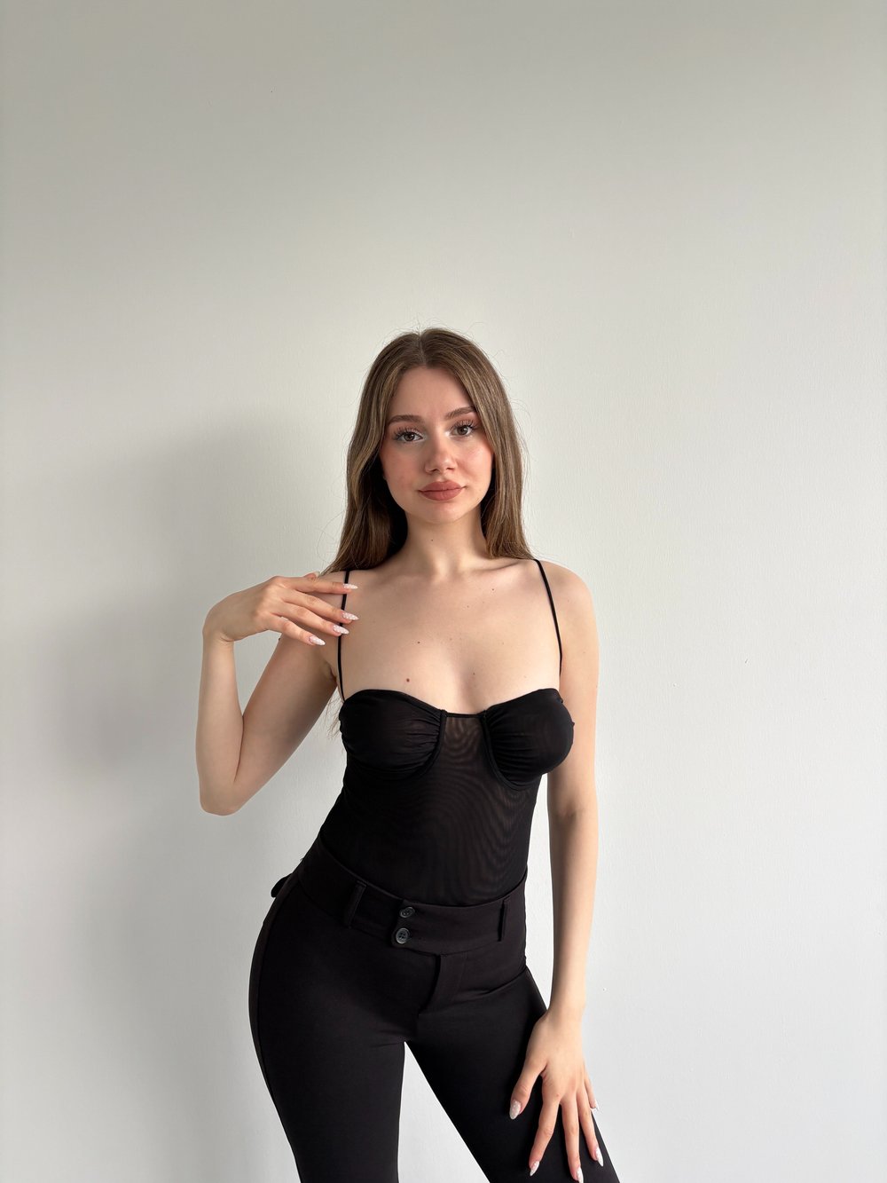 Tül Göğüs Detay Bodysuit