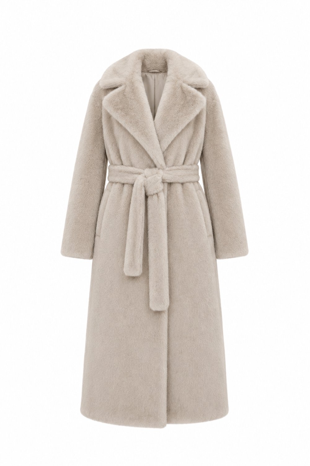 Aino Belt Faux Fur Coat-Gray