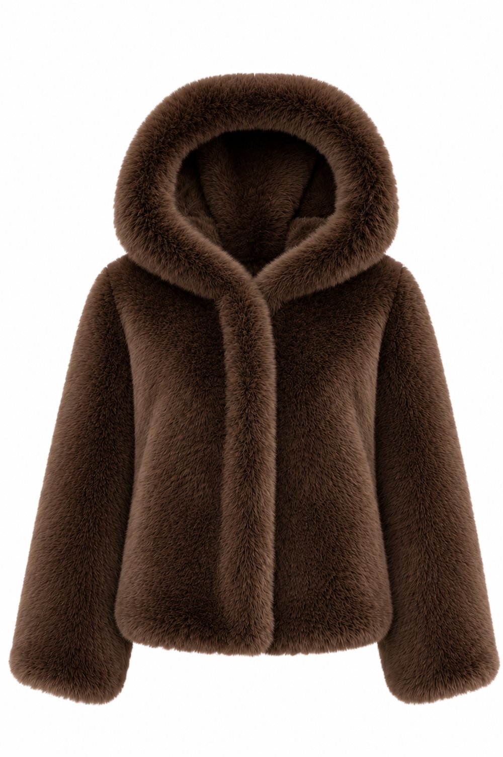 Alba Hood Faux Fur Jacket-Coffee