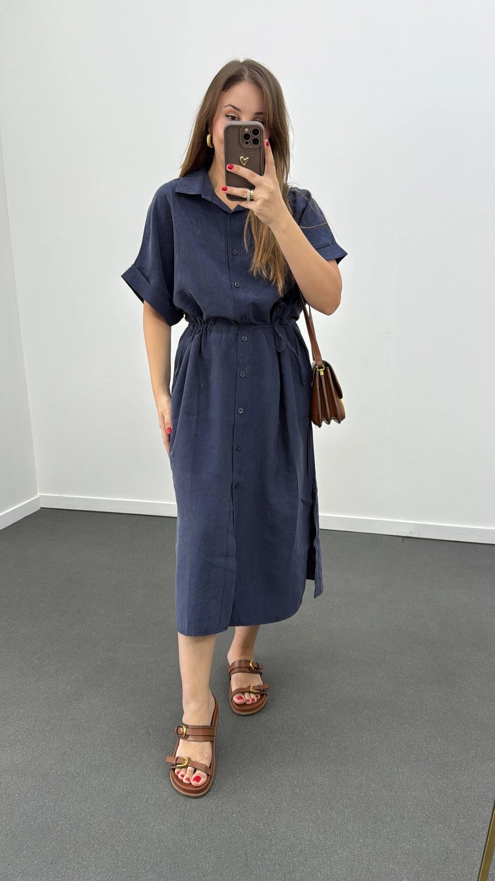 Berina Lacivert Modal Midi Elbise