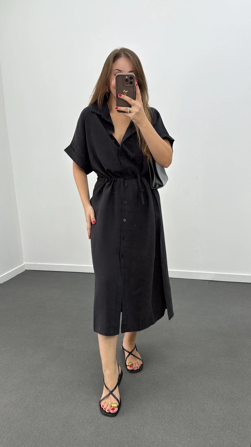 Berina Siyah Modal Midi Elbise