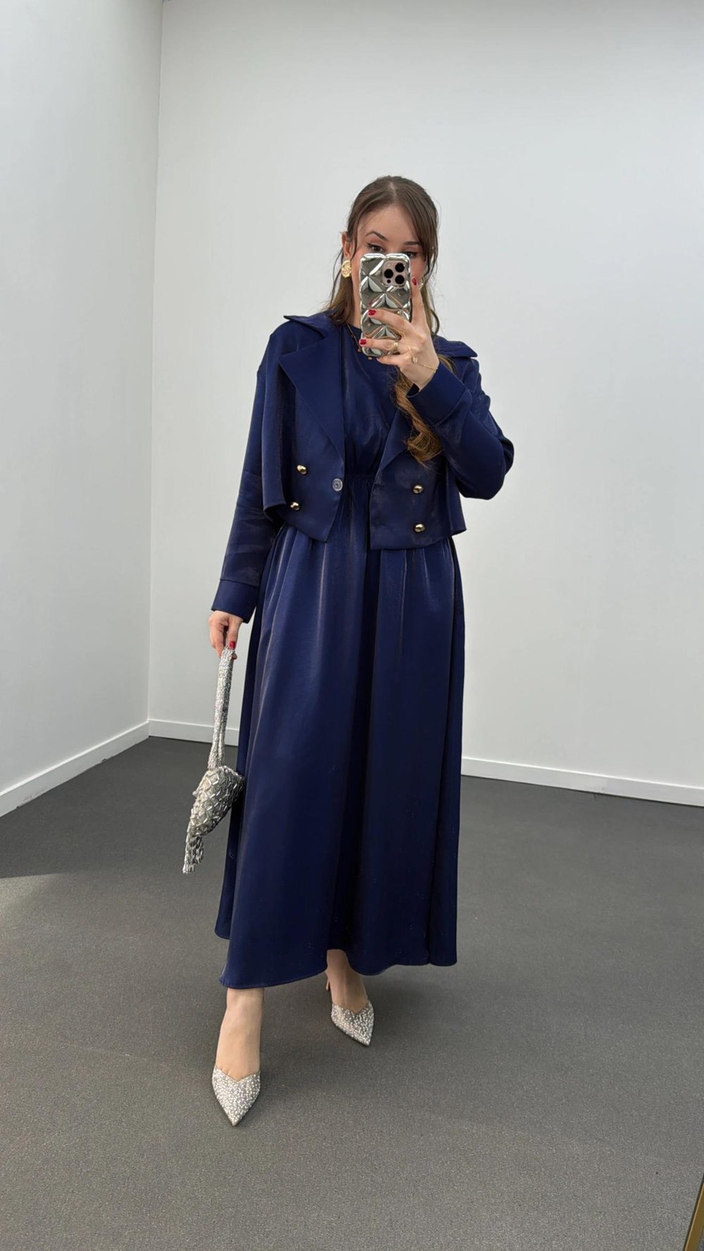 Felicia Lacivert Premium Elbise Ve Ceket Takımı