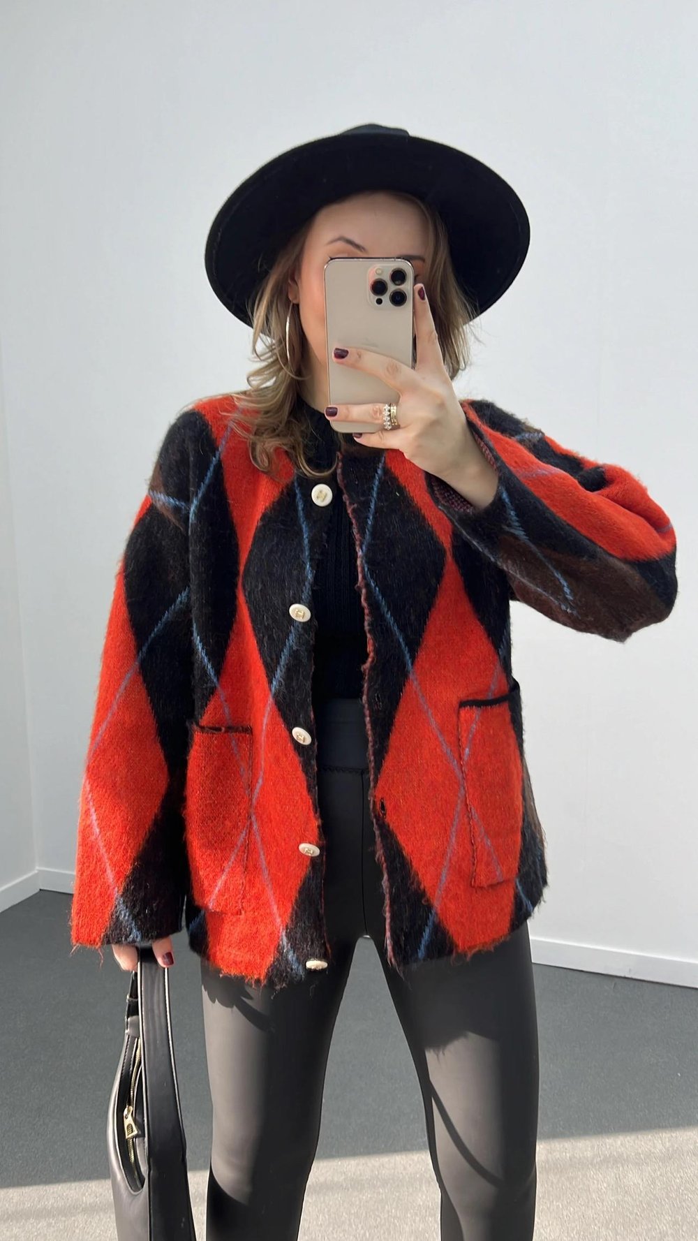 Ferrari Turuncu Baklava Desenli Premium Hırka Ceket